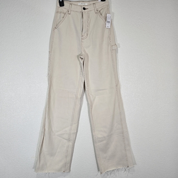 NWT Pacsun Size 26 Wide Leg Carpenter Pants Jeans Utility Loose High Waist‎ Bone - Picture 1 of 11